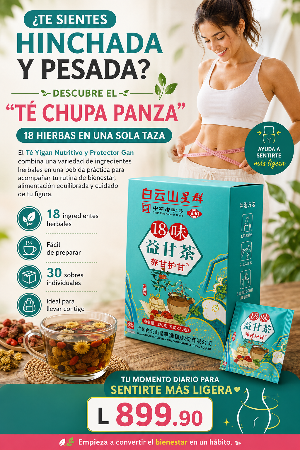 Té Yigan de 18 Sabores®: El té chupa panza que desinflama y reduce tu abdomen