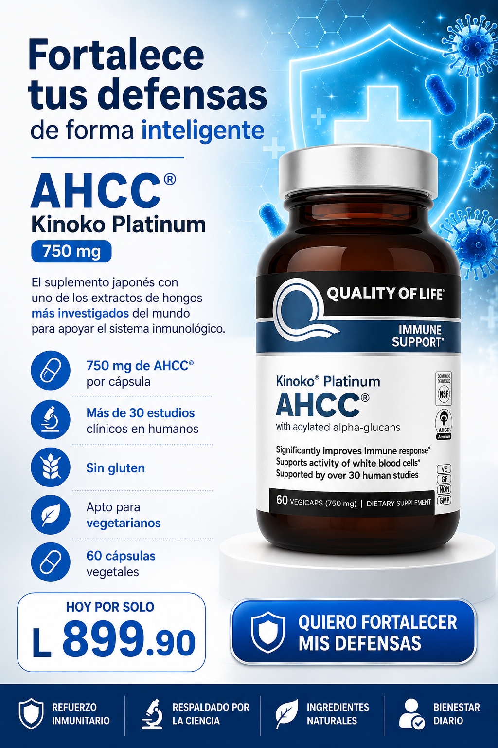 Nuevo AHCC® Kinoko Platinum 750 mg: Potencia tus defensas y recupera tu vitalidad en solo 3 semanas