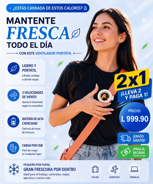 Nuevo Mini Ventilador Portátil® OFERTA 2X1: Mantente fresca, impecable y libre de sudor durante todo el día