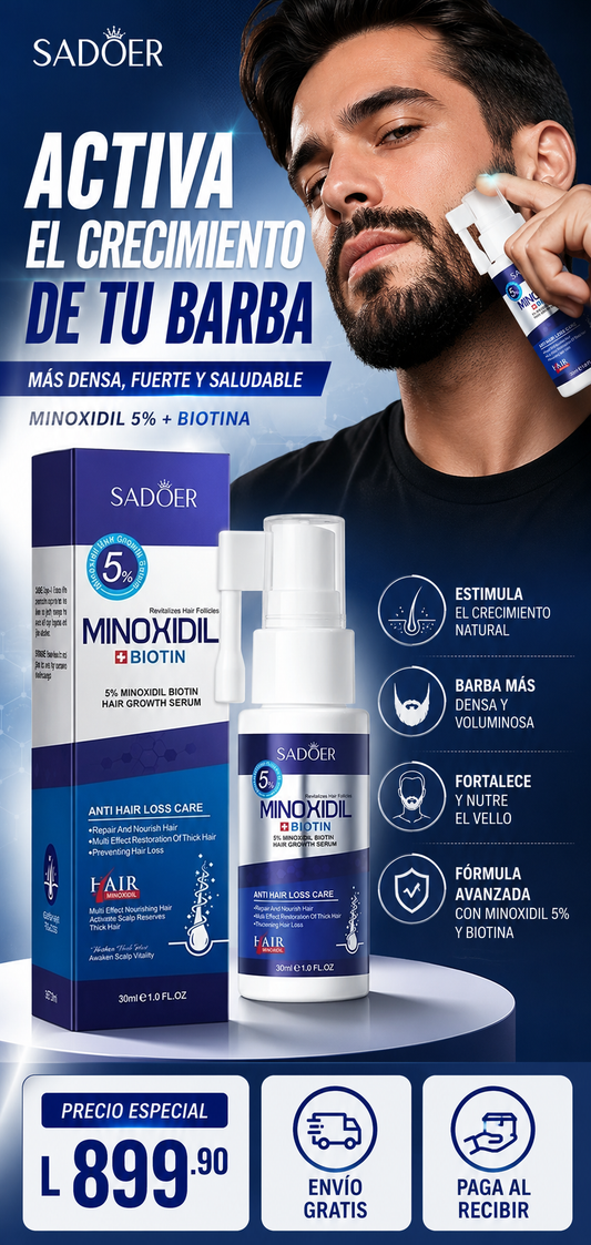 SADOER Minoxidil 5%®: ¡Consigue una barba densa, tupida y sin huecos en solo 4 semanas!