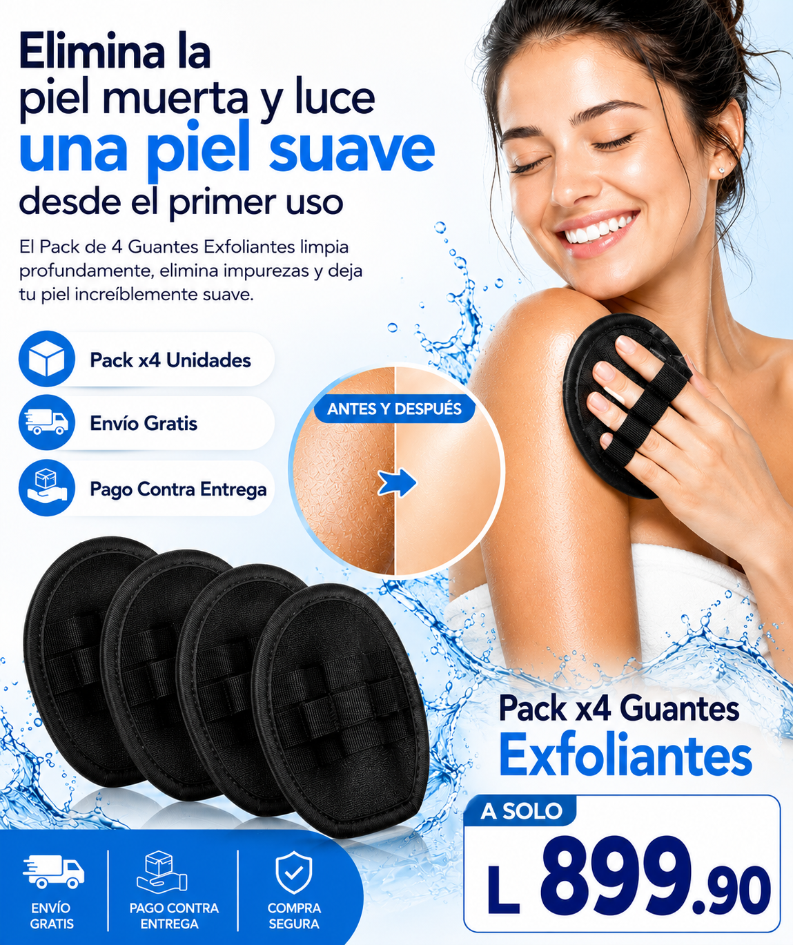 Nuevo Pack x4 Guantes Exfoliantes de Goma®: Elimina la piel muerta y recupera la suavidad radiante de tu piel desde el primer uso