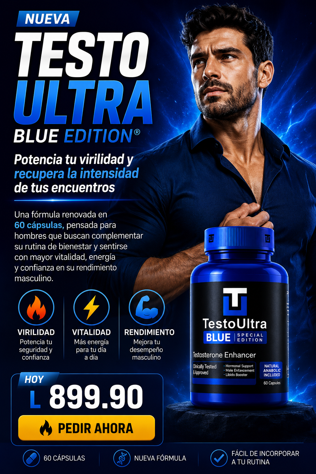 Nueva Testo Ultra Blue Edition®: Potencia tu virilidad y recupera la intensidad de tus encuentros en solo días