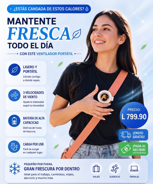 Nuevo Mini Ventilador Portátil®: Mantente fresca, impecable y libre de sudor durante todo el día